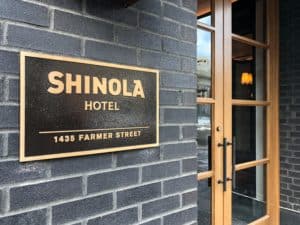 Shinola Hotel wall-mounted main identification