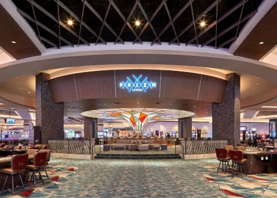 Prizm Lounge resin letter face and halo illuminated logo at Choctaw Casino & Resort