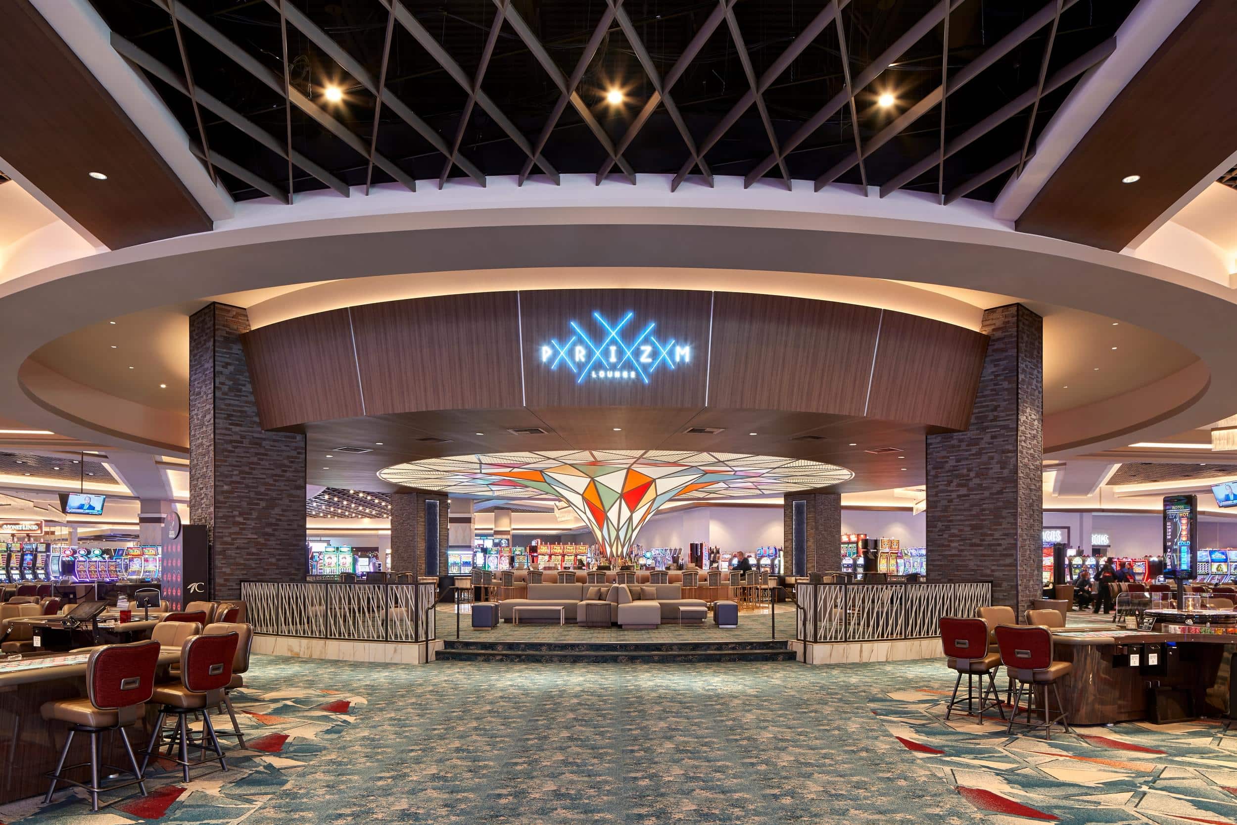Prizm Lounge resin letter face and halo illuminated logo at Choctaw Casino & Resort