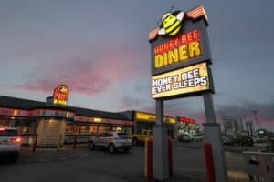 Honey Bee Diner Digital Pylon and Monument with Illuminated Faux Neon