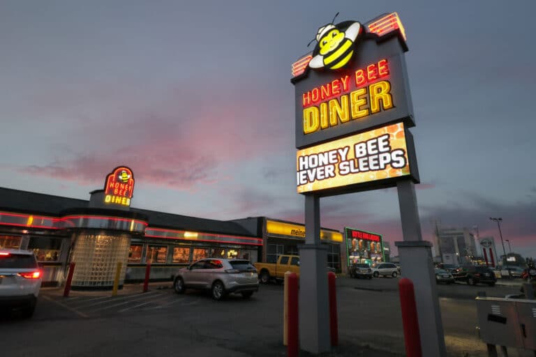 Honey Bee Diner Digital Pylon and Monument with Illuminated Faux Neon