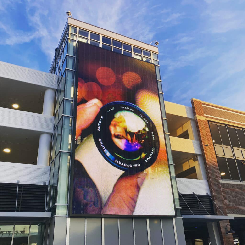 Large-format LED media display at Easton featuring immersive digital visual communications by Gable.