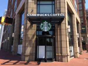 Starbucks wordmark mounted onto custom canopy