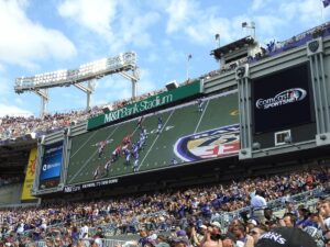 M&T Bank Stadium identification sign with LED display and dimensional letters