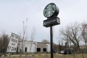 Starbucks pylon drive-thru sign