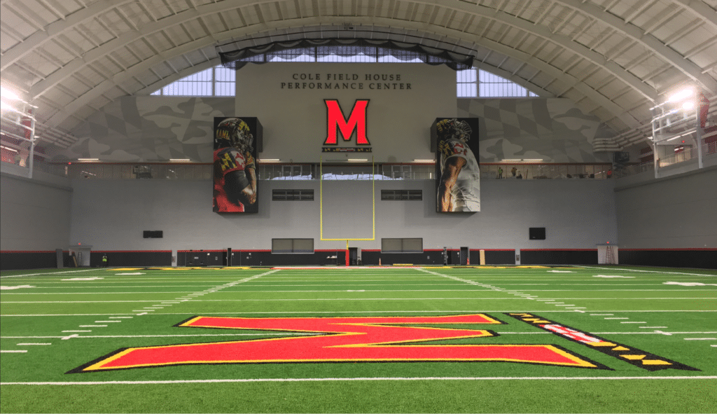 University of Maryland Performance Center with Maryland branding and turf field.