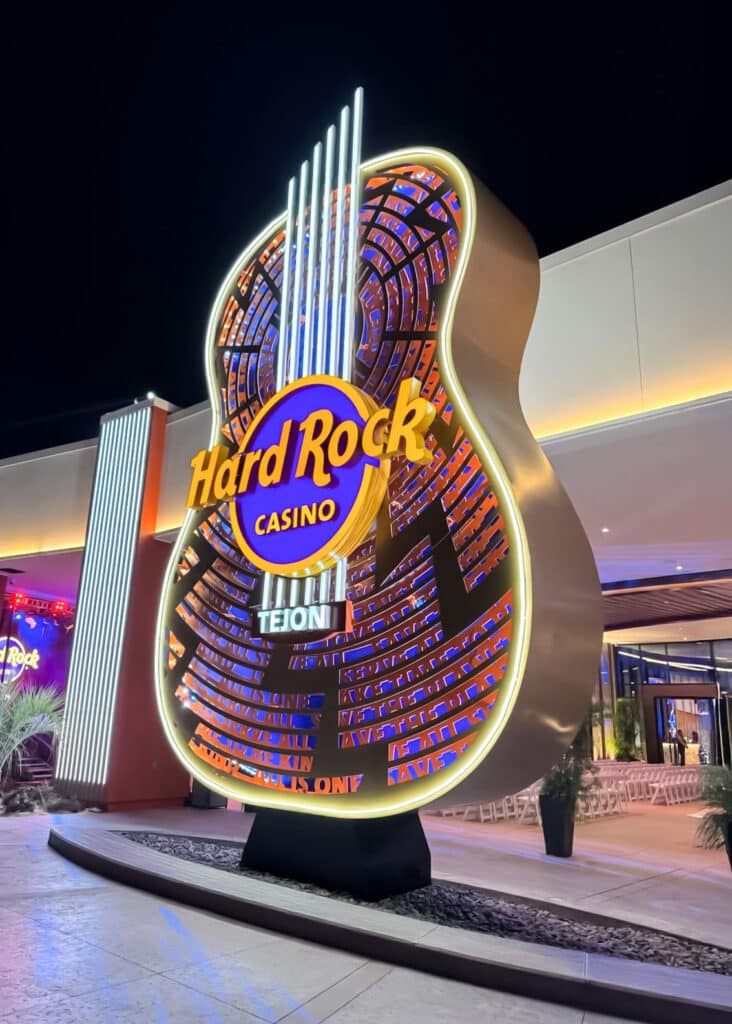 Hard Rock Casino Tejon Entrance Guitar Illuminated at Night