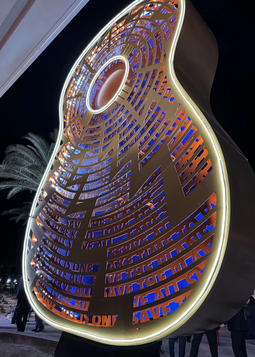 Backside of Hard Rock Casino Tejon Entrance Guitar Illuminated at Night