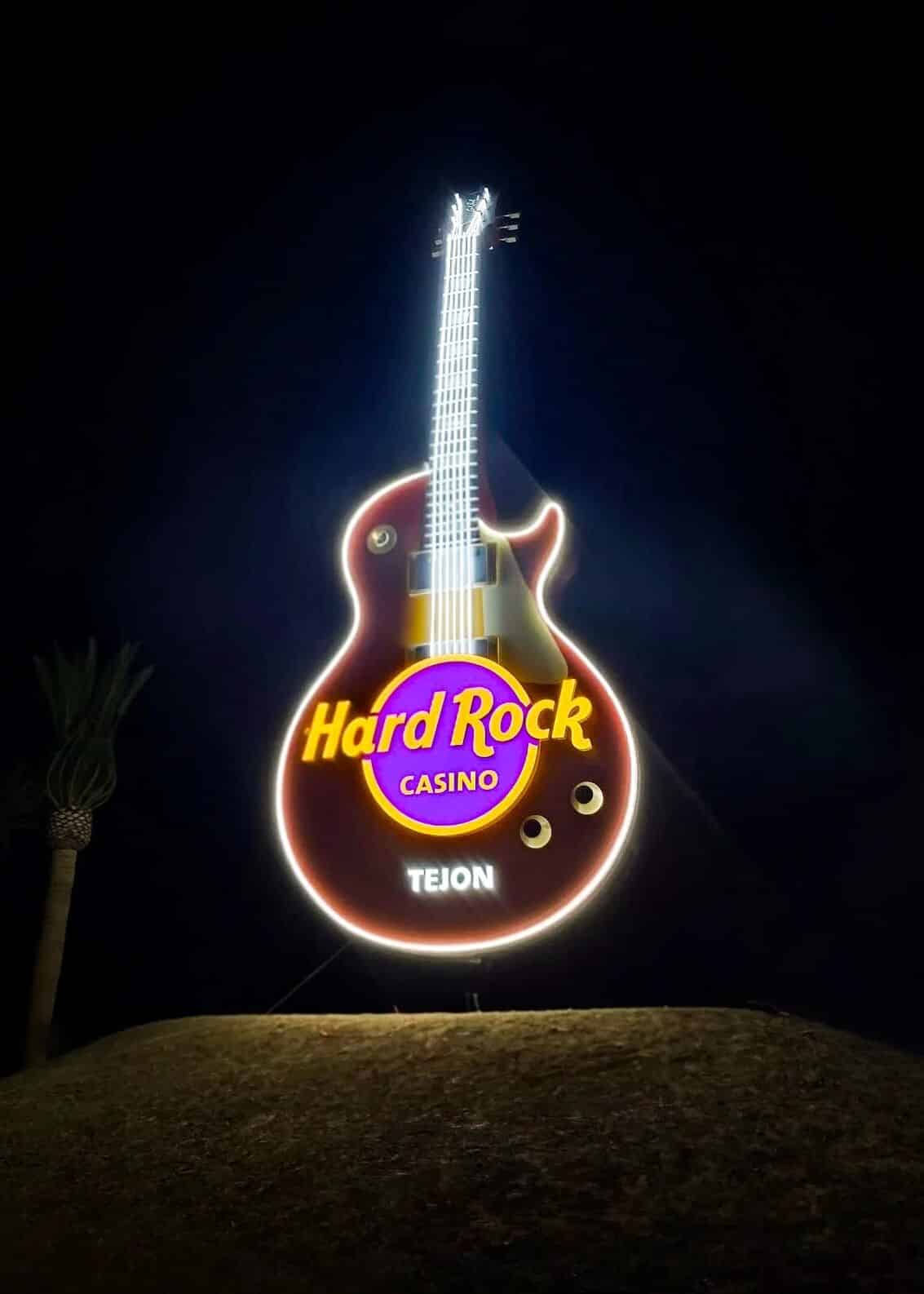 Hard Rock Casino Tejon Landmark Guitar Illuminated at Night