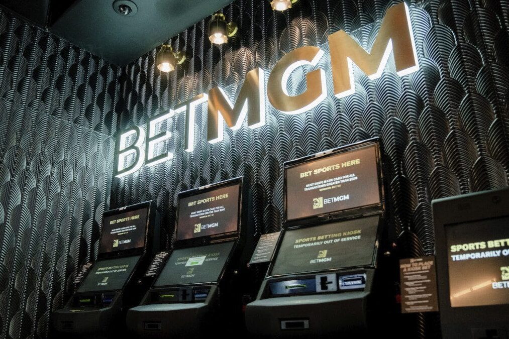 Interior BetMGM glowing return channel letters at BetMGM Sportsbook, Nationals Stadium