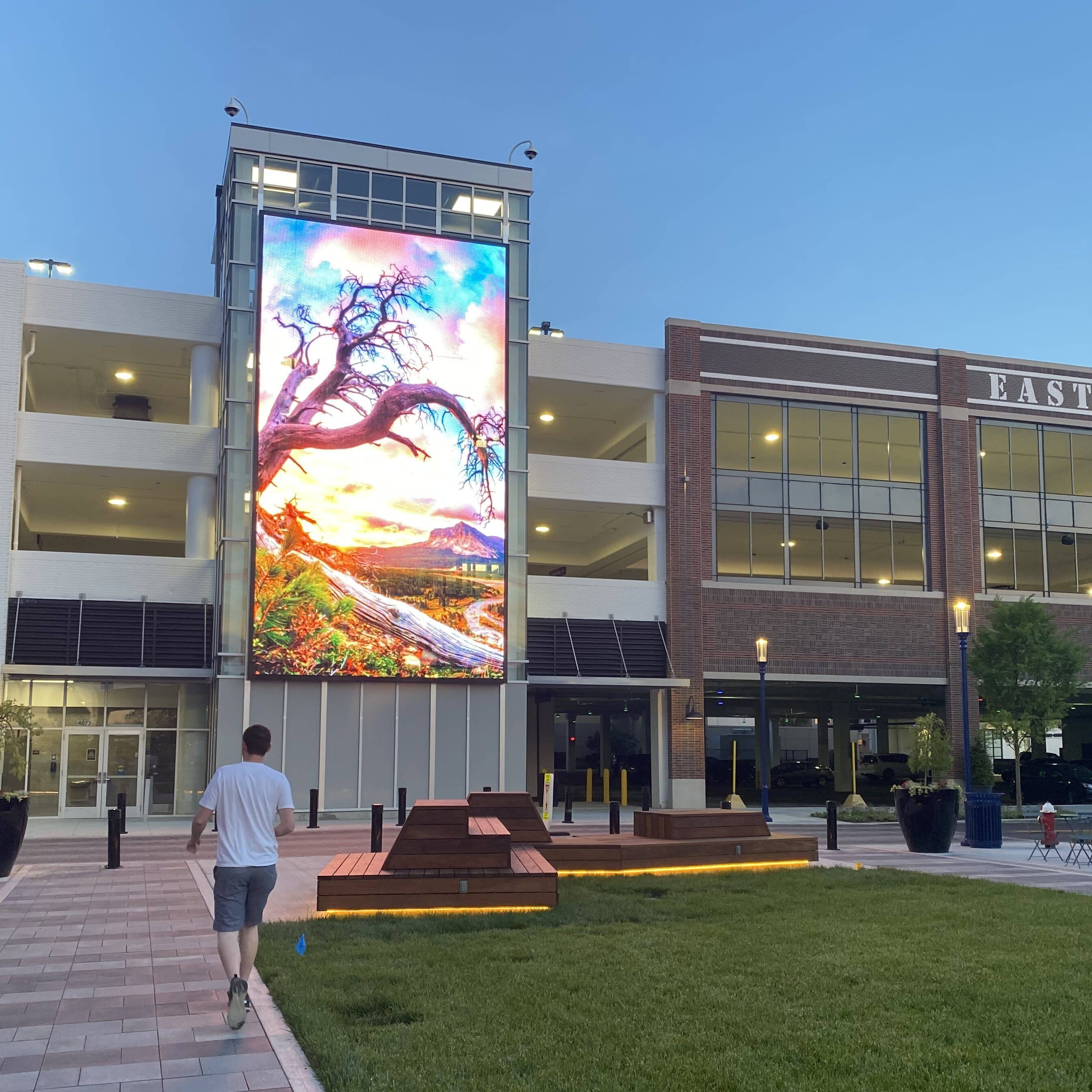 Easton exterior digital tower display with experiential retail signage and large-scale branded content by Gable.