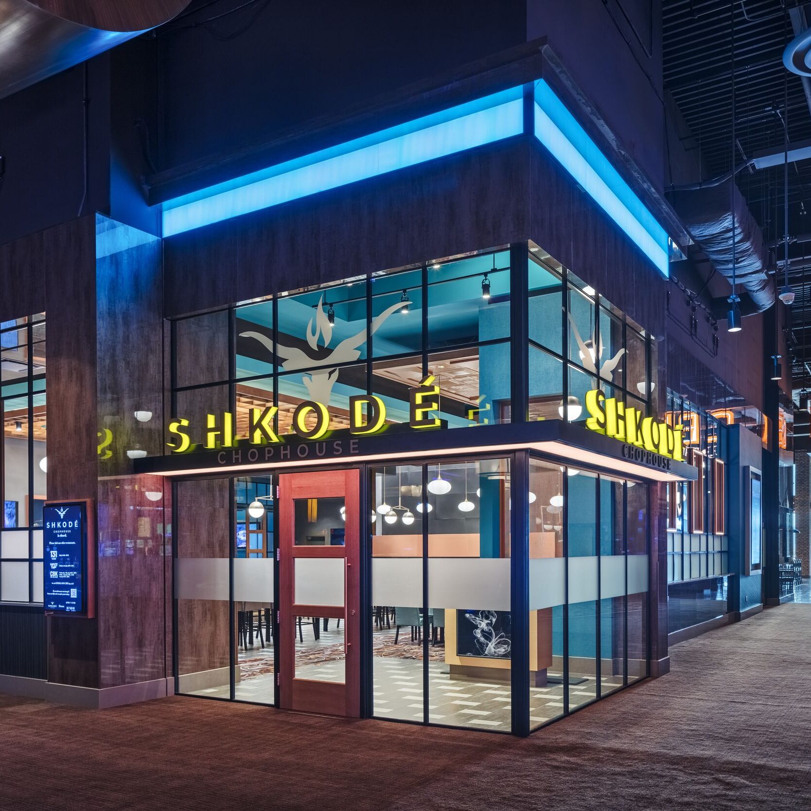 Shkodé Chophouse glowing return channel letters at Gun Lake Casino