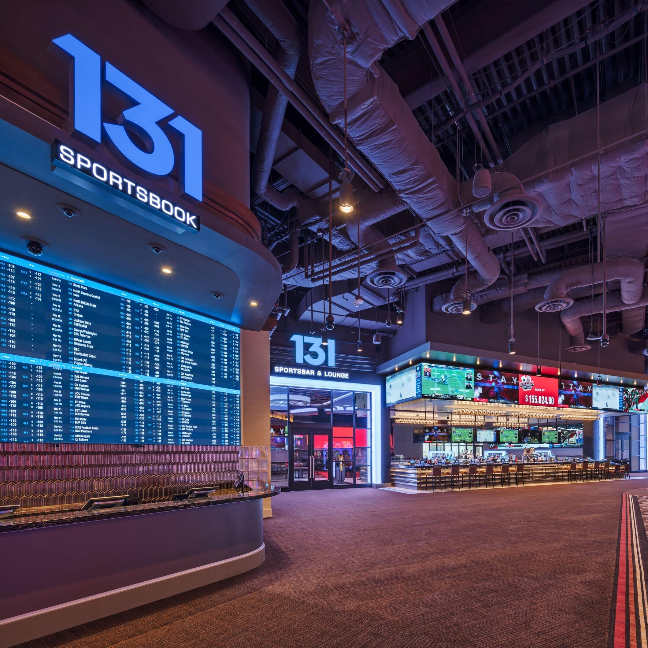 131 Sportsbook & Lounge illuminated channel letters at Gun Lake Casino