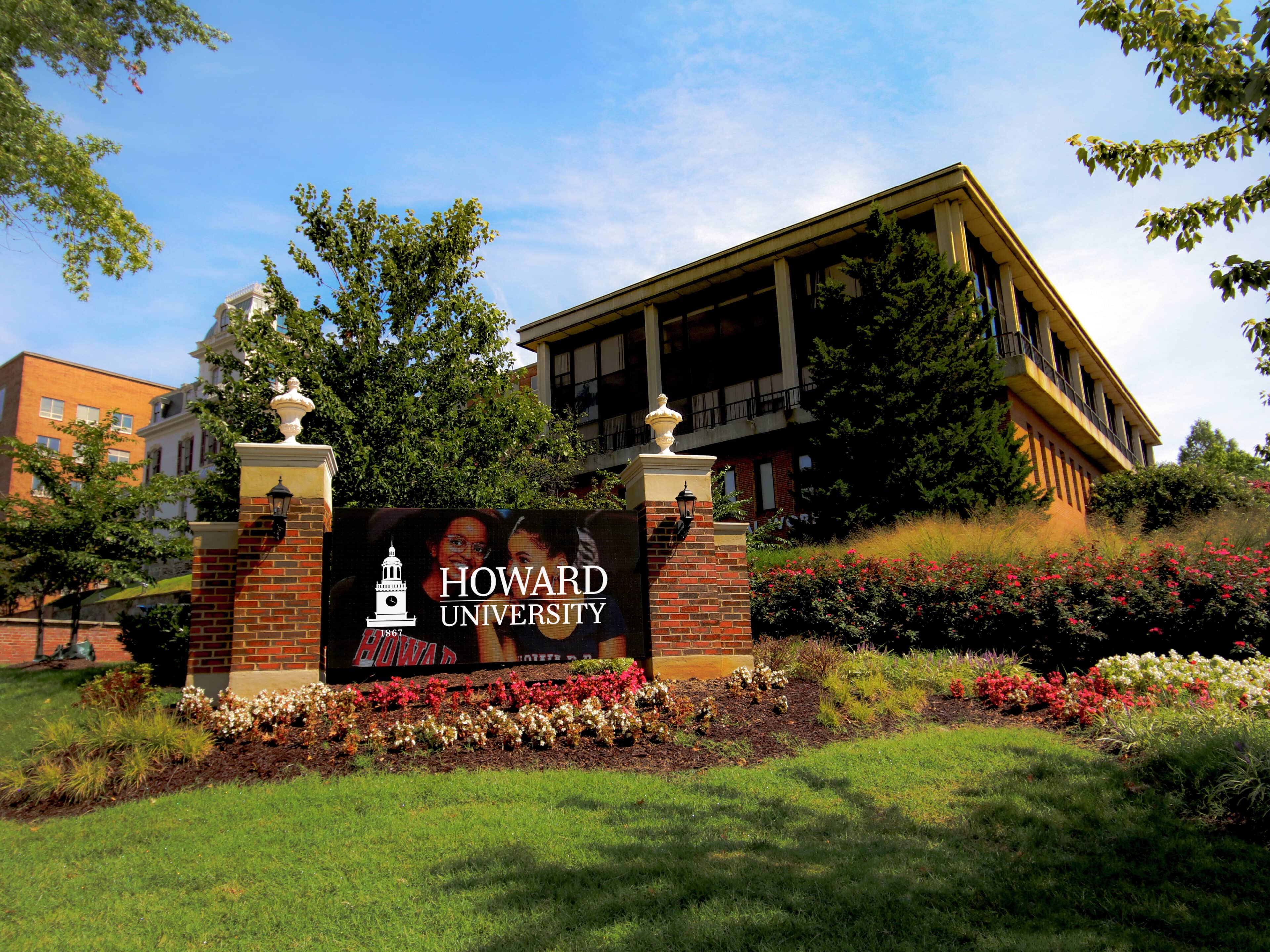 Howard University monument sign with digital display and campus wayfinding signage by Gable.