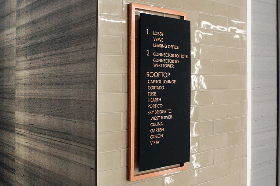 Illume interior directory sign with residential wayfinding and amenity listings by Gable.